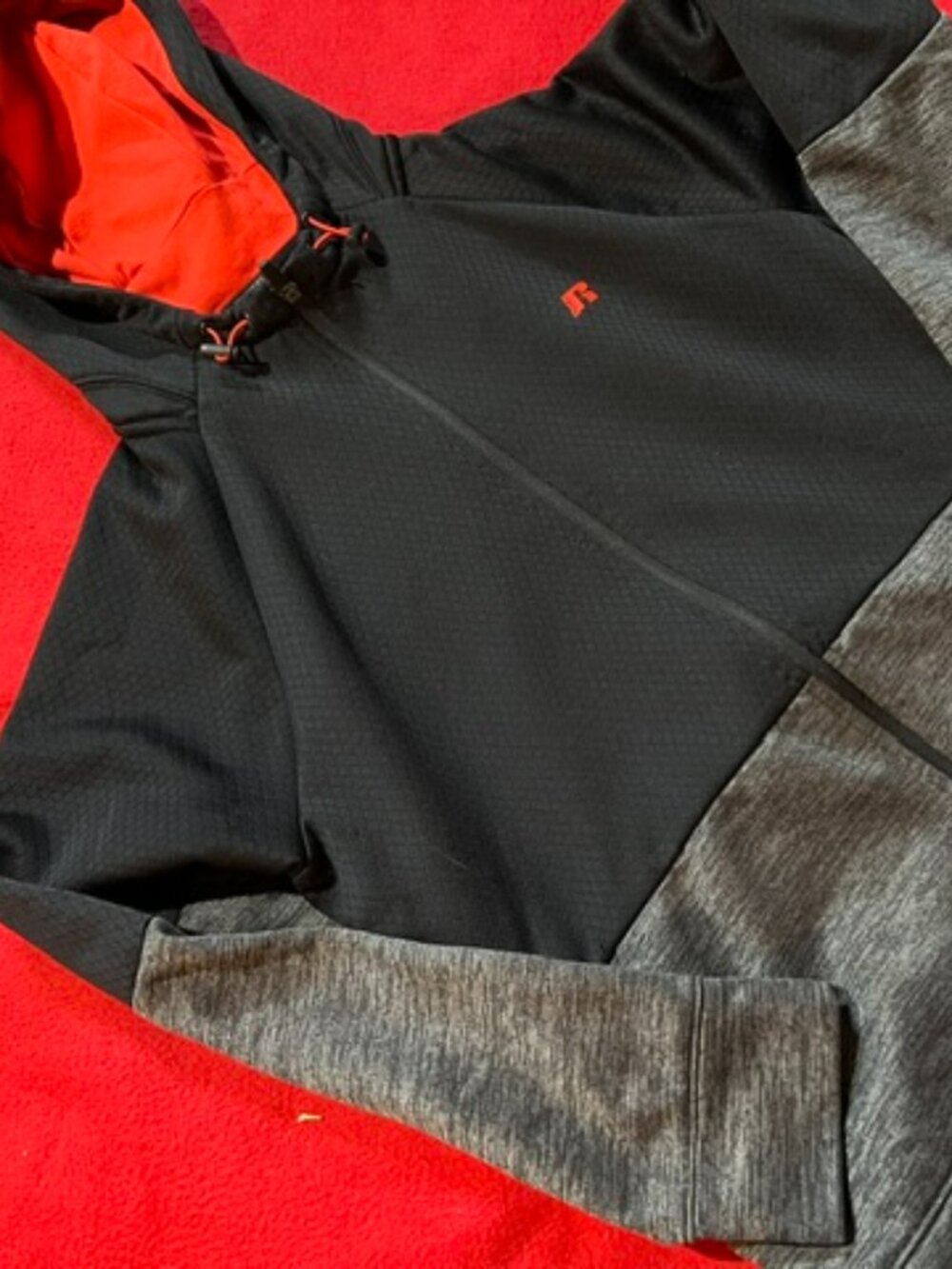 Russell Tech Fleece Hoodie Jacket Mens Medium Gray Black Full Zip Athletic Hoode